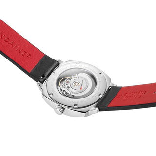 Grand Cushion Automatic, Black vegan grape leather, 39 mm	, Case back view with SBB engraving