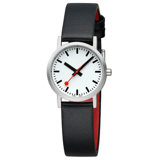 Classic, 30mm, stainless steel brushed Case Material and black vegan grape leather strap, A658.30323.16OMV, Front view