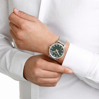 Classic, 40 mm, Stainless Steel Forest Green Watch, A660.30360.60SBJ, Mood  image with wrist watch worn