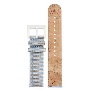 Textile strap with cork lining, 20mm, FTM.3120.40A.K, Front and back view of the textile blue strap with white buckle