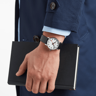 evo2, 35 mm, black vegan grape leather watch, MSE.35110.LBV, Mood image with wrist watch worn