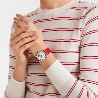 evo2, 35 mm, red vegan grape leather watch, MSE.35110.LCV, Mood image with wrist watch worn