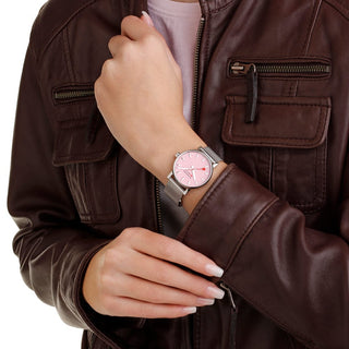 evo2, 35mm, Wild Rose Stainless Steel Watch, MSE.35130.SM, Mood image with wrist watch worn