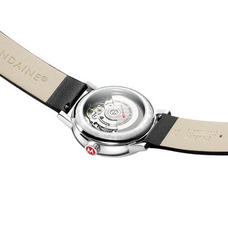 evo2 Automatic, 35 mm, black vegan grape leather watch, MSE.35610.LBV, Case back view with SBB engraving