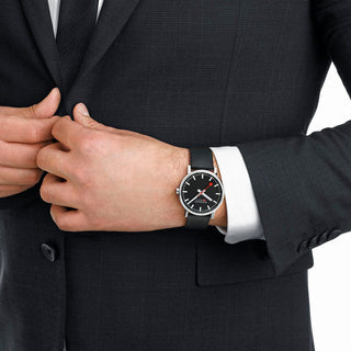 Classic, 43 mm, Black Leather Watch, MSE.43120.LB, Image with worn watch
