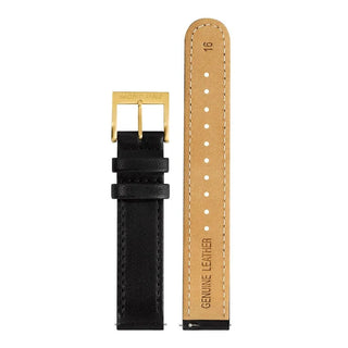 Black genuine leather strap, 16mm, FE3116.20R.1, Front and back view of the genuine leather strap