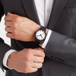 essence black, 41 mm, vegan sustainable watch, MS1.41110.RB, Mood image with wrist watch worn
