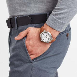 Discontinued | Helvetica Bold, 43 mm, brown leather watch, MH1.B1210.LG
