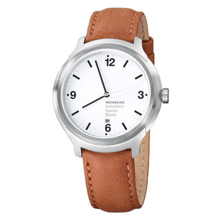 Discontinued | Helvetica Bold, 43 mm, brown leather watch, MH1.B1210.LG