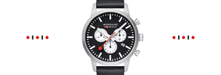 Mondaine chronograph watch with black dial