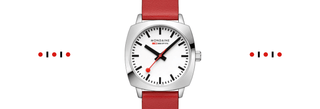 Mondaine Cushion watch with red strap