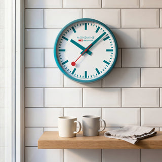 Teal Wall Clock, 25 cm	, Mood image with wrist watch worn