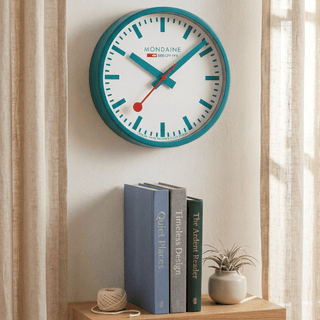 Teal Wall Clock, 25 cm	, Mood image with wrist watch worn
