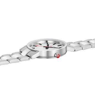 Classic, Silver Stainless Steel, 30 mm	, Side view with focus on the crown