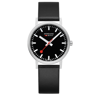 Classic Black Dial, Brushed Case, Black Vegan Grape Leather, 36 mm, front view