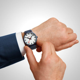 Classic, Blue Stainless Steel, 40 mm	, Mood image with wrist watch worn