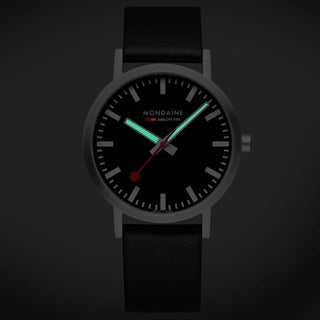 Classic Black Dial, Brushed Case, Black Vegan Grape Leather, 40 mm, Super-LumiNova® hands and markers glowing in the dark