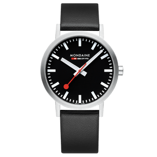 Classic Black Dial, Brushed Case, Black Vegan Grape Leather, 40 mm, Front view