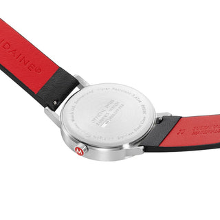 Classic, Day Date, Black Vegan Grape Leather, 40 mm	, Case back view with SBB engraving