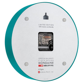 Teal Wall Clock, 25 cm	, Case back view
