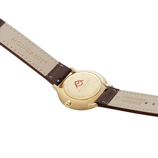 Doppio, Brown Vegan Grape Leather, 33 mm, Case back view with MONDAINE engraving