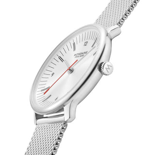 Doppio, Stainless Steel, 33 mm, Side view with focus on the crown