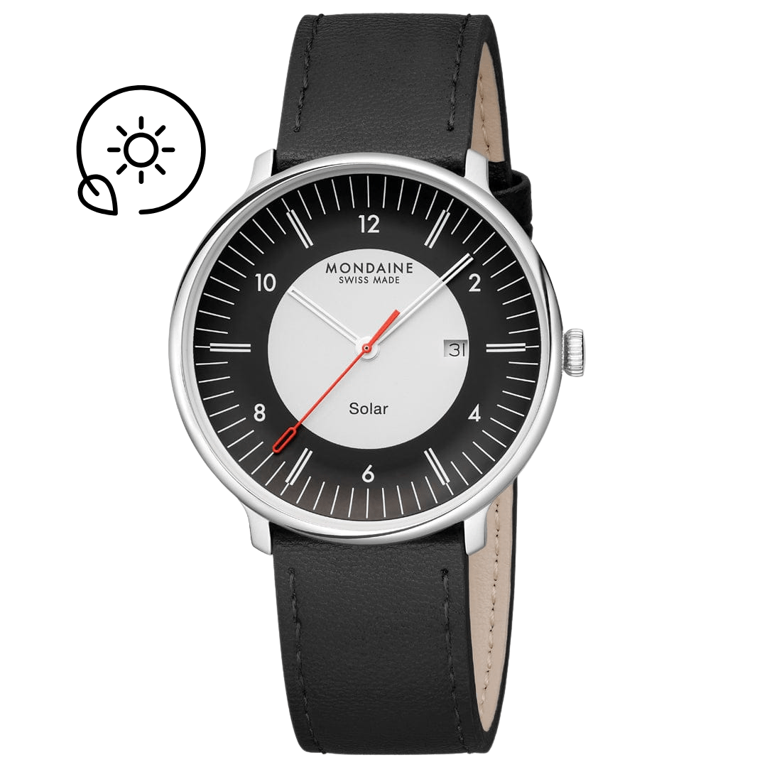 Doppio Solar, Black Vegan Grape Leather, 41 mm – Mondaine United Doppio Solar, Black Vegan Grape Leather, 41 mm – Mondaine United