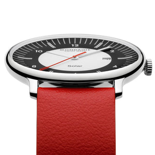 Doppio Solar, Red Vegan Grape Leather, 41 mm	, Detail view of the watch dial
