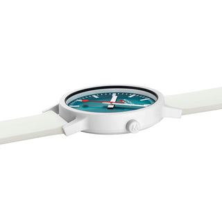 essence Teal Limited Edition, White, 41 mm	, Side view with focus on the crown