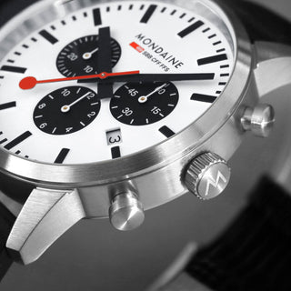 MSD.41410.LBV Neo Collection Chronograph Close up dial shot | Mondaine Watches