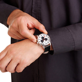 Neo, Black vegan grape leather, 41 mm	, Mood image with wrist watch worn
