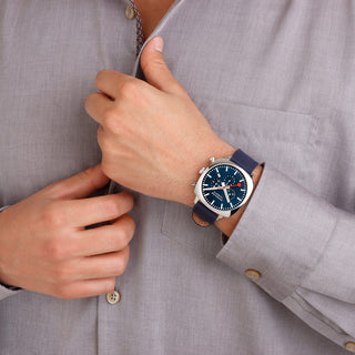  Cushion, 41MM, Deep Ocean Blue sustainable Watch, MSL.41440.LD.SET, Mood image with wrist watch worn
