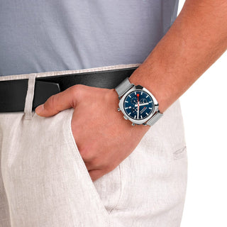 Cushion, 41MM, Deep Ocean Blue sustainable Watch, MSL.41440.LD.SET, Mood image with wrist watch worn
