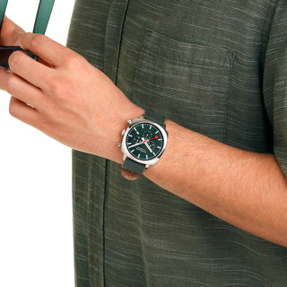 Cushion, 41MM, Park Green sustainable Watch, MSL.41460.LF.SET, Mood image with wrist watch worn