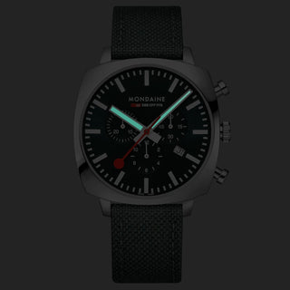 Cushion, 41MM, Park Green sustainable Watch, MSL.41460.LF.SET, Front view , Night view with green and orange light tubes