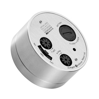 Silver Coloured Travel Alarm Clock, 5 cm	, Case back view with SBB engraving