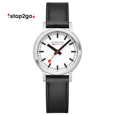 Stop2Go, Vegan Grape Leather,   Front view of the watch with the original strap .
