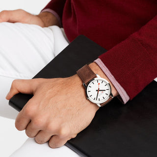 Simply Elegant, 41mm, brown leather watch, A638.30350.11SBG, Mood image with wrist watch worn