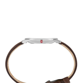 Simply Elegant, 41mm, brown leather watch, A638.30350.11SBG, Side view with red crown and genuine leather strap