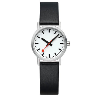 Classic, 30mm, stainless steel brushed Case Material and black vegan grape leather strap, A658.30323.16OMV, Front view