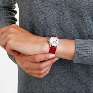 Classic, 30mm, Modern Dark Cherry Red Watch, A658.30323.17SBC1, Mood image with wrist watch worn