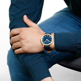 Classic, 40 mm, Deep Ocean Blue Golden Watch, A660.30360.40SBQ, mood image with wrist watch worn