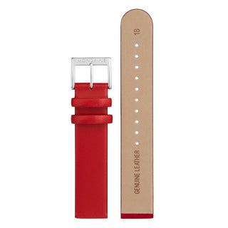 Genuine leather strap, 18mm, FEM.3118.30Q.K, Front and back view of the genuine leather red strap with polished buckle