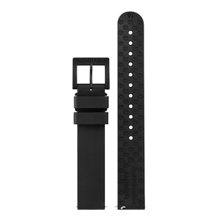 Natural rubber strap, 16mm, FPM.16916.22B.K, Front and back view of the natural rubber black strap with black buckle