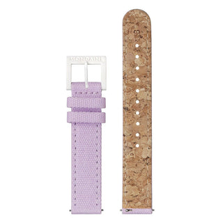 essence, 32 mm, lavander sustainable strap, MS1.32110.LQ1, Front and back view of the textile strap