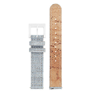 Textile strap with cork lining, 16mm, FTM.3116.40A.K, Front and back view of the textile blue strap with white buckle