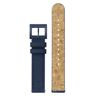 essence, 32mm, Deep Ocean Blue sustainable watch, MS1.32140.LD, Front and back view of the textile strap