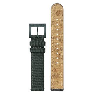 essence, 32mm, Park Green sustainable watch, MS1.32160.LF, Front and back view of the textile strap