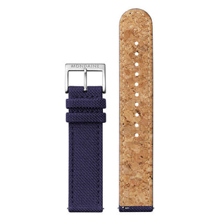 Ocean Blue textile strap, 20mm, FTM.3120.40Q.4.K, Front and back view of the textile strap with cork lining