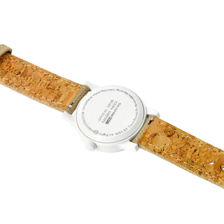 essence white, 32mm, sustainable watch for women, MS1.32110.LS, Case back view with SBB logo